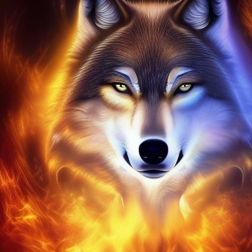 Mystical Wolf Engulfed in Golden Flames