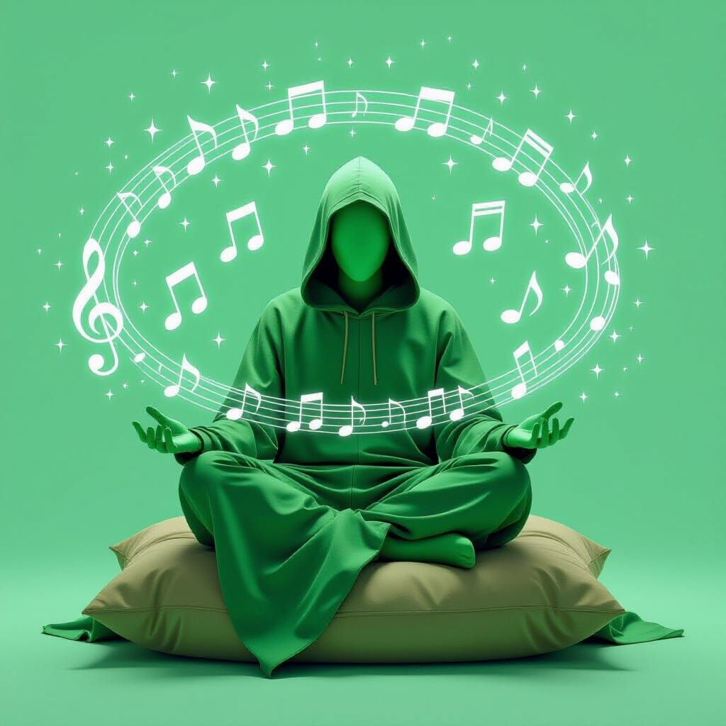 Spiritual Alchemy: Hooded Figure Surrounded by Musical Energ...