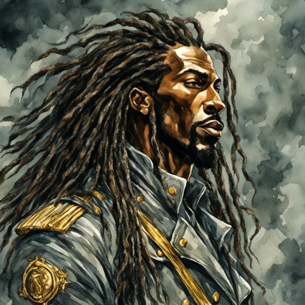 Heroic African Man in Military Uniform, Comic Book Style