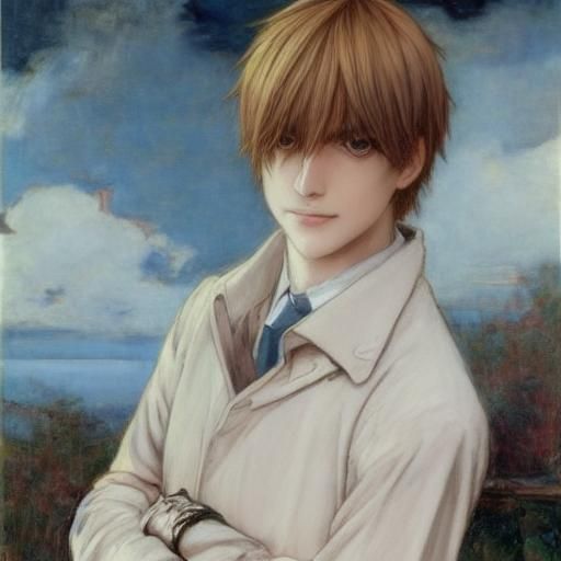 Light Yagami Portrait in Pre-Raphaelite Style