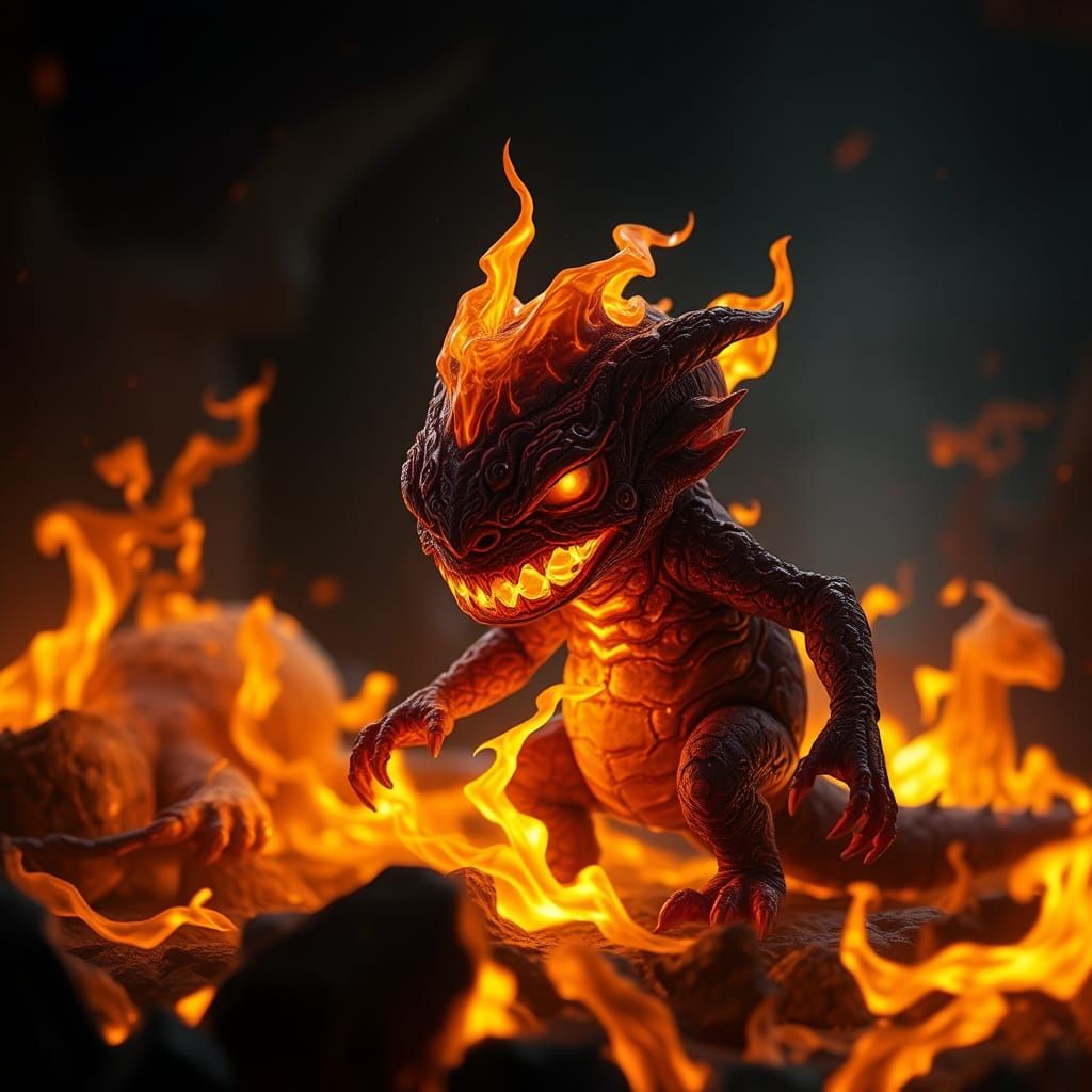 Fiery Baby Monster in Dark Fantasy Style