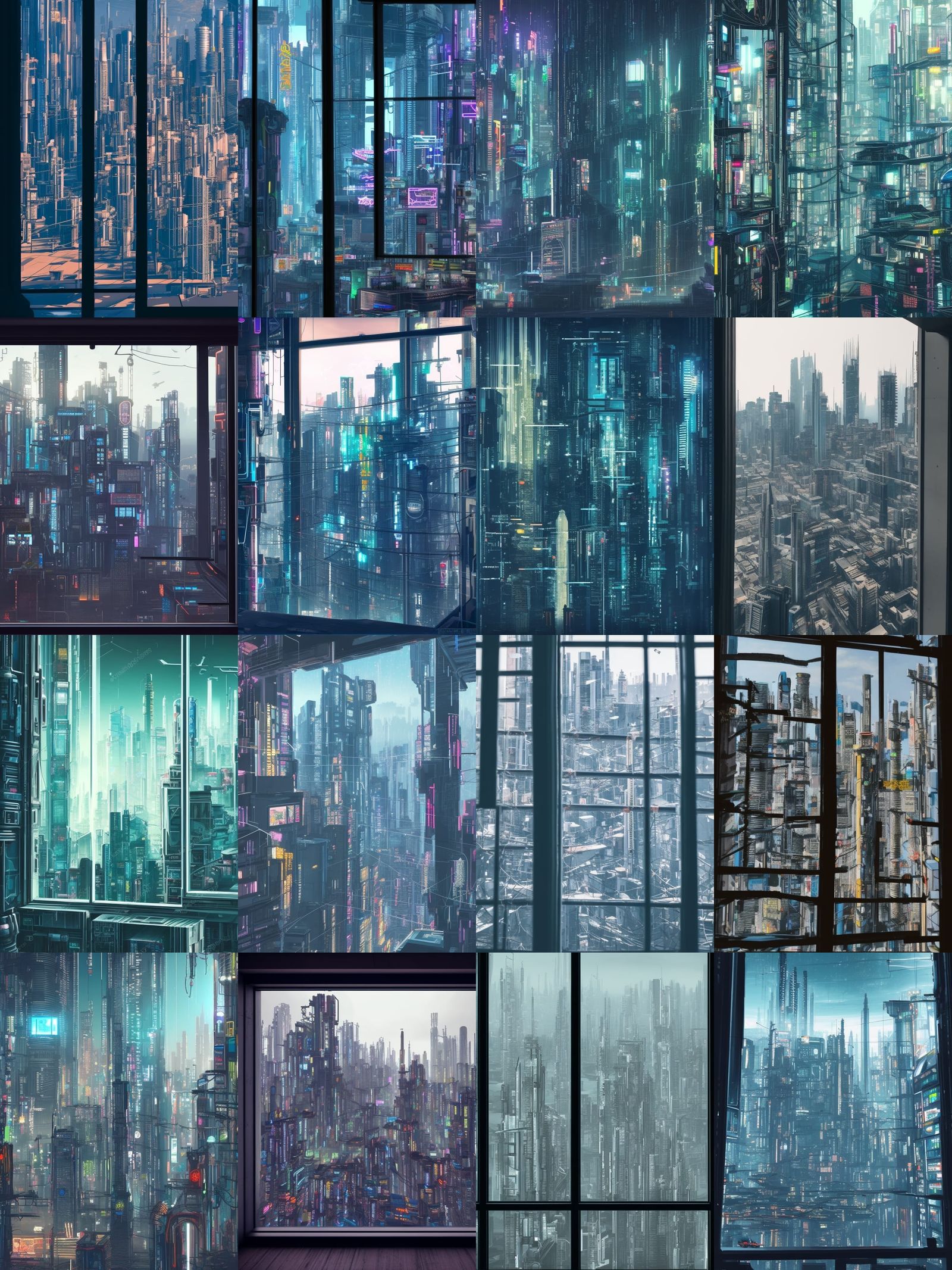 Cyberpunk City View Through Window