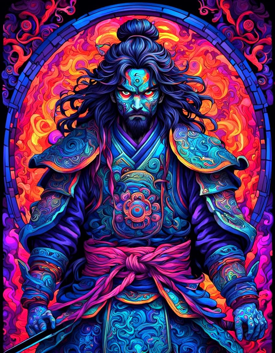 Psychedelic Manga Samurai with Glowing Colors