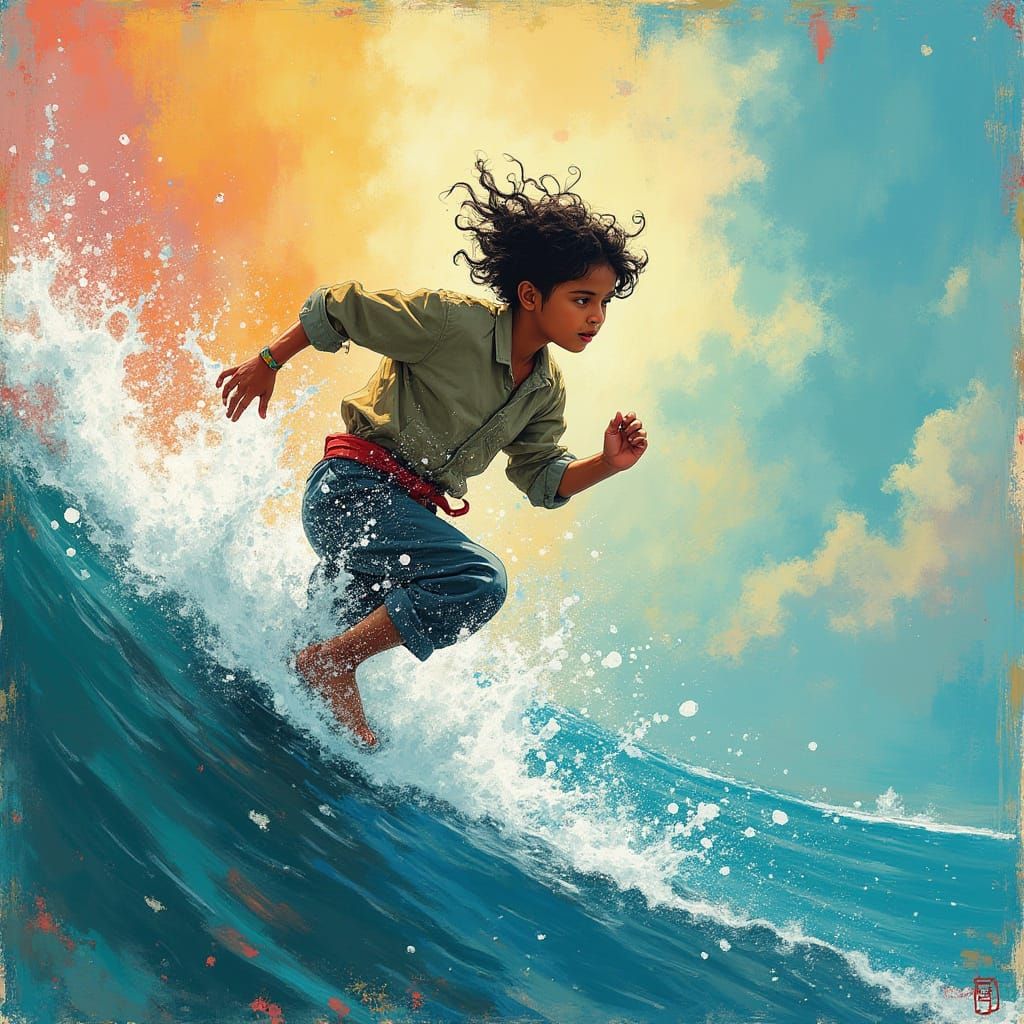 Person Runs on Water: Impressionistic Movement and Splash