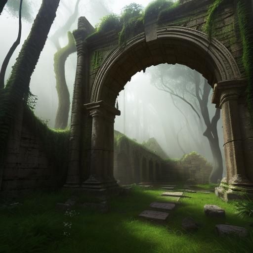 Mystical Ancient Temple Ruins in Lush Valley