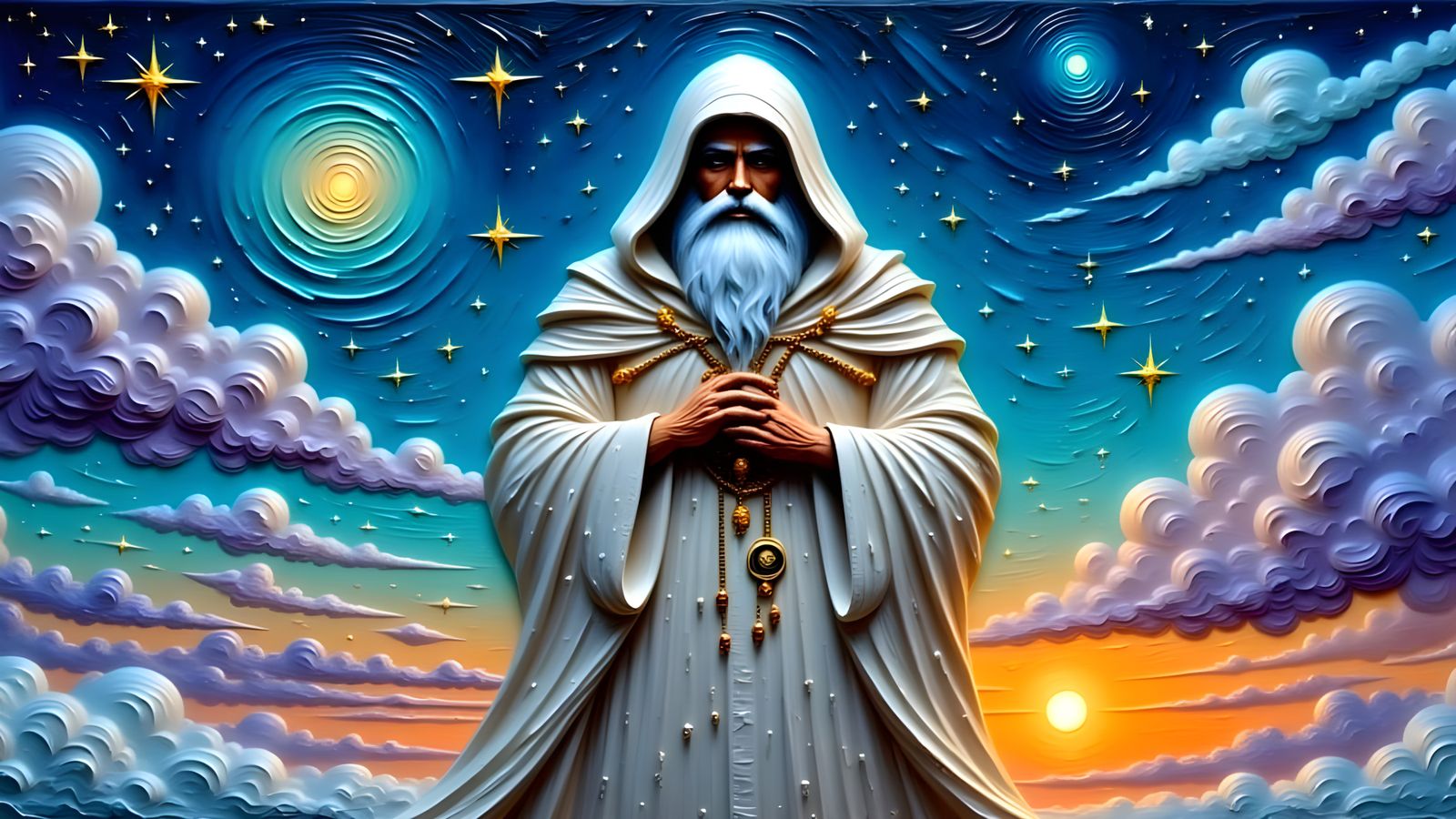 Ethereal Figure of Father Time in Majestic Robes against Dre...