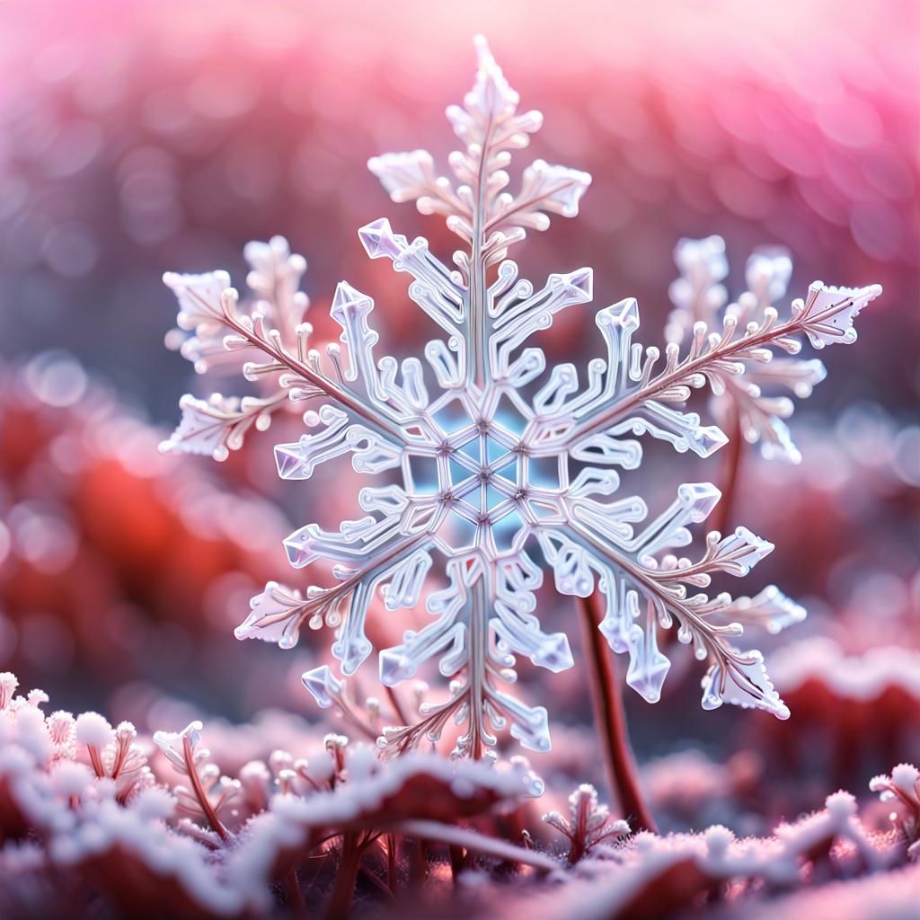 Bioluminescent Snowflake on Maple Leaf in Sci-Fi Style