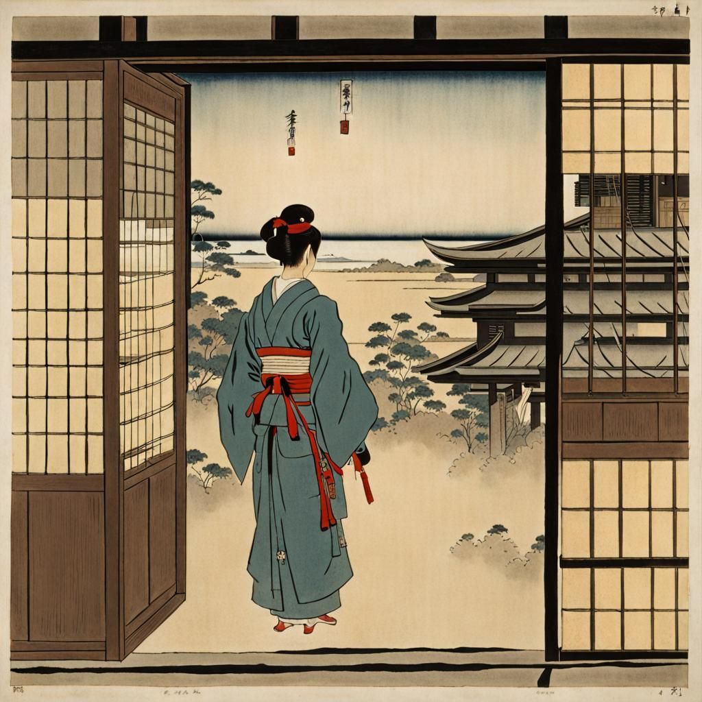 Japanese Wife Bids Farewell to Samurai Husband