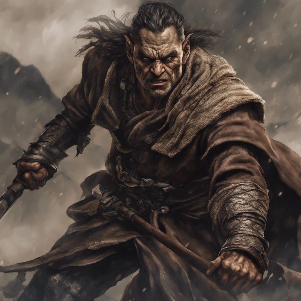 Half-Orc Warrior in Kenpogi: Hyperrealistic HDR Portrait