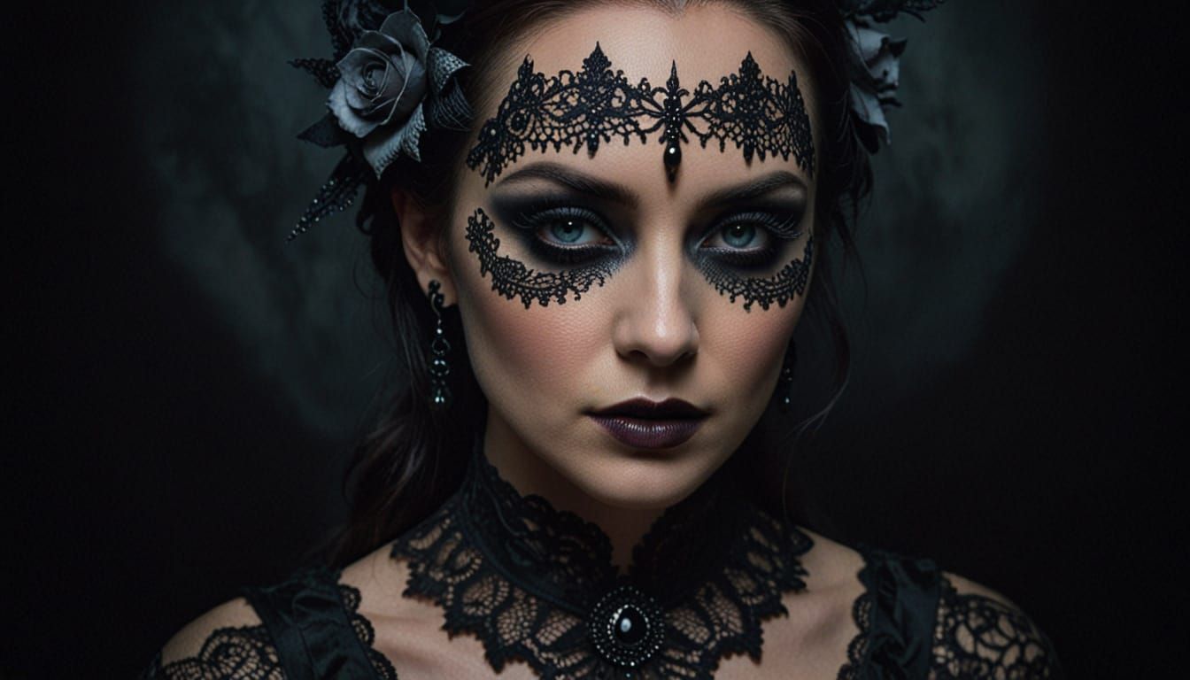 Elegant Gothic Femme Fatale Portrait in Dark Romanticism Sty...