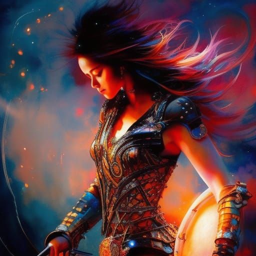 Rockstar Girl Drum Solo: Detailed Ink Flow Art