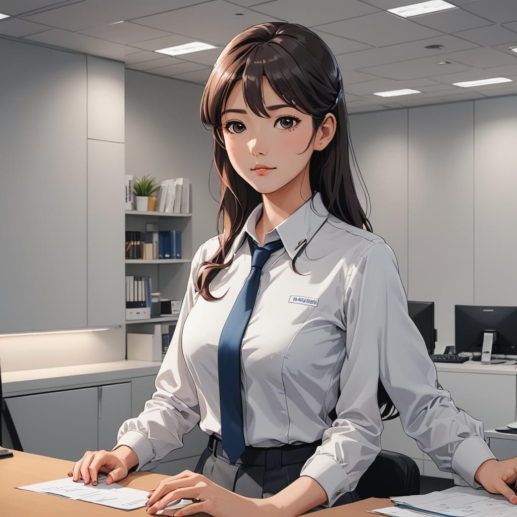 Anime-Style Secretary at Front Desk