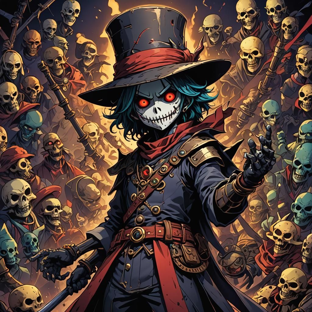 Voodoo Sorcerer with Dolls in Anime Style