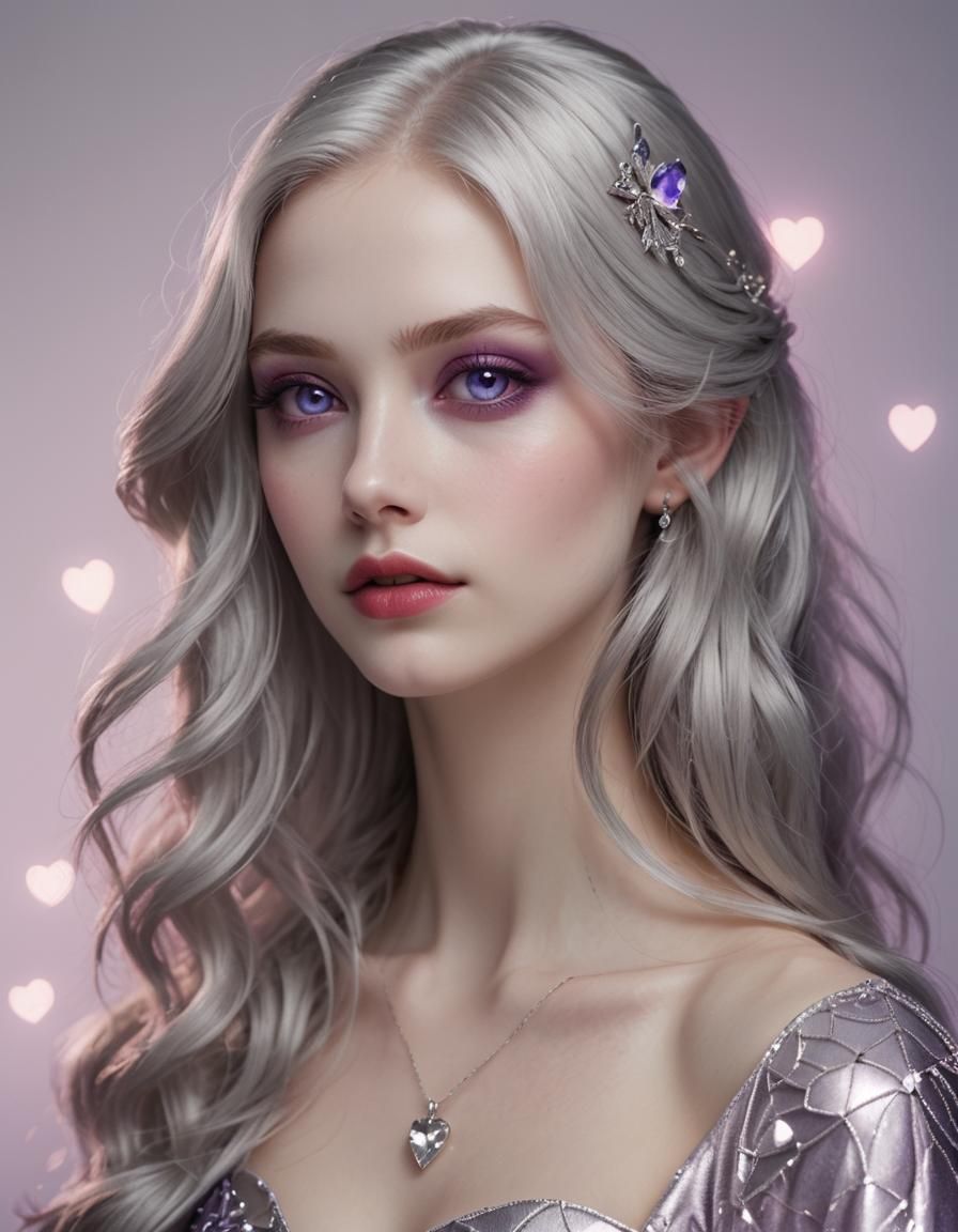 Portrait of a Silver-Haired Woman with Purple Eyes