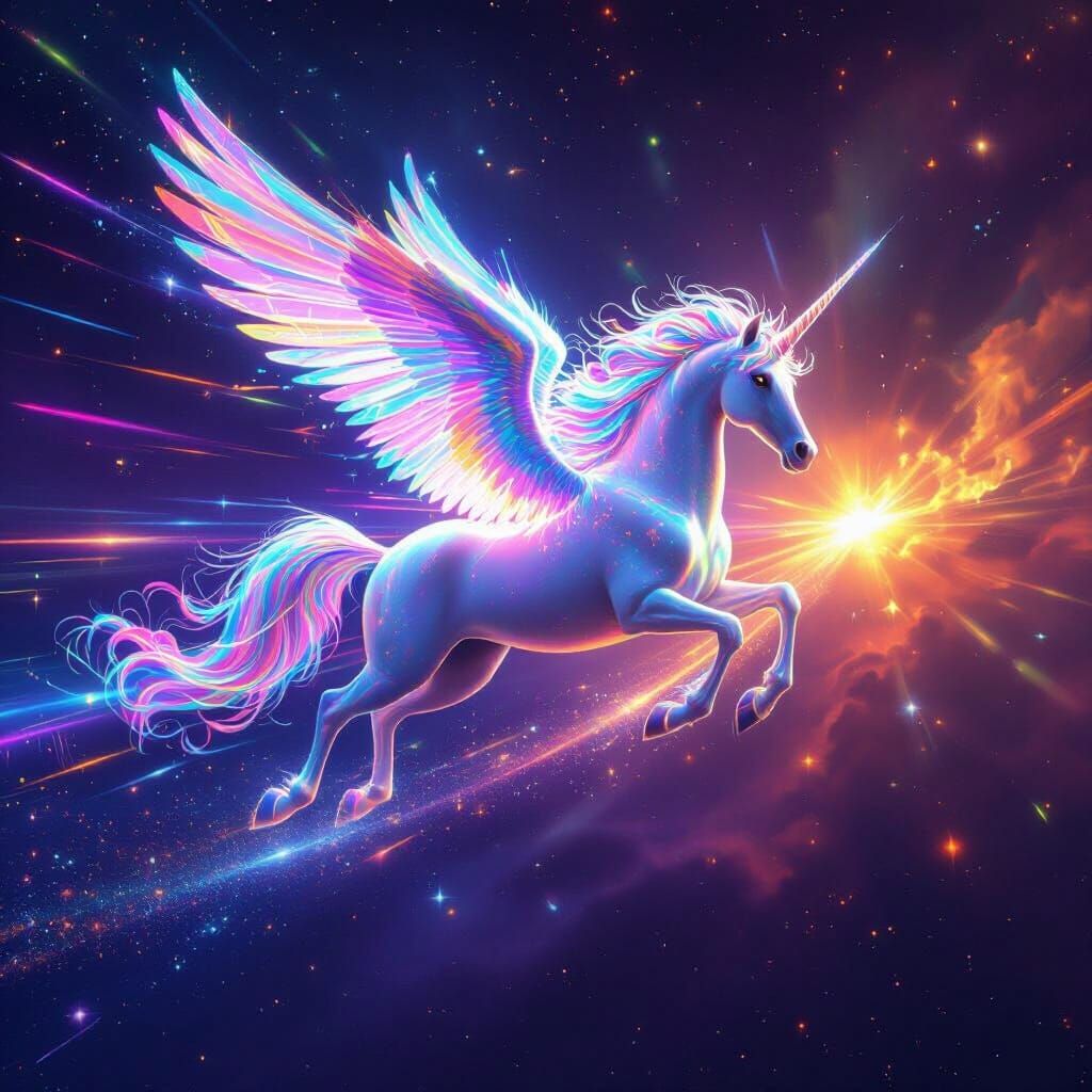 Majestic Pegasus of Laser Beams in Cosmic Expanse