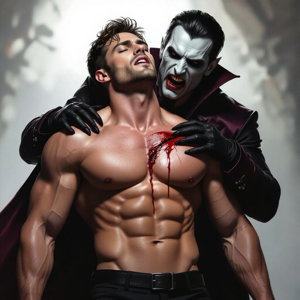 Muscular Man Attacked by Vampire in Cinematic Style