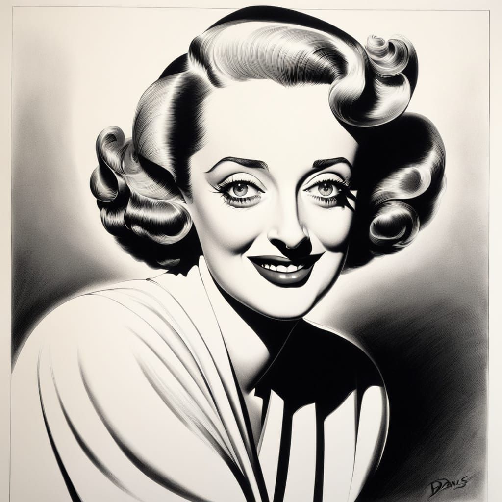 Bette Davis Caricature in Hirschfeld Style