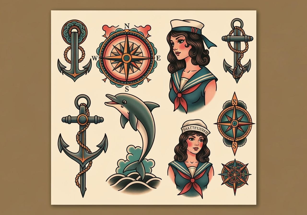 Old School Sailor Tattoo Flash Sheet in 4K