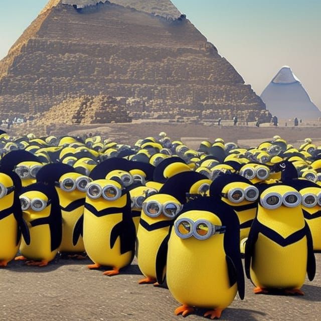 Penguins in Minion Costumes Visit the Pyramids