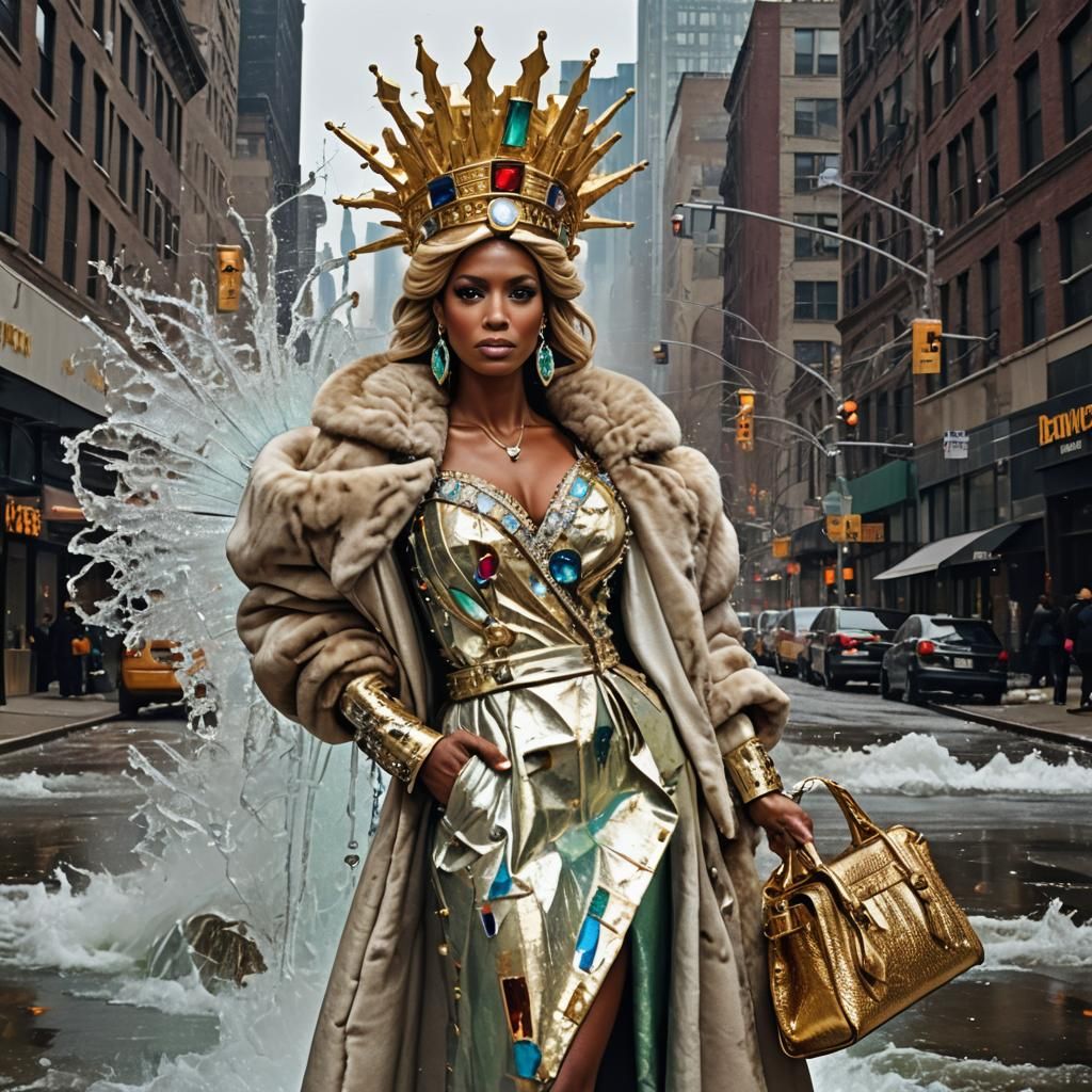 Statue of Liberty Glam-Rock Transformation in Surreal Style