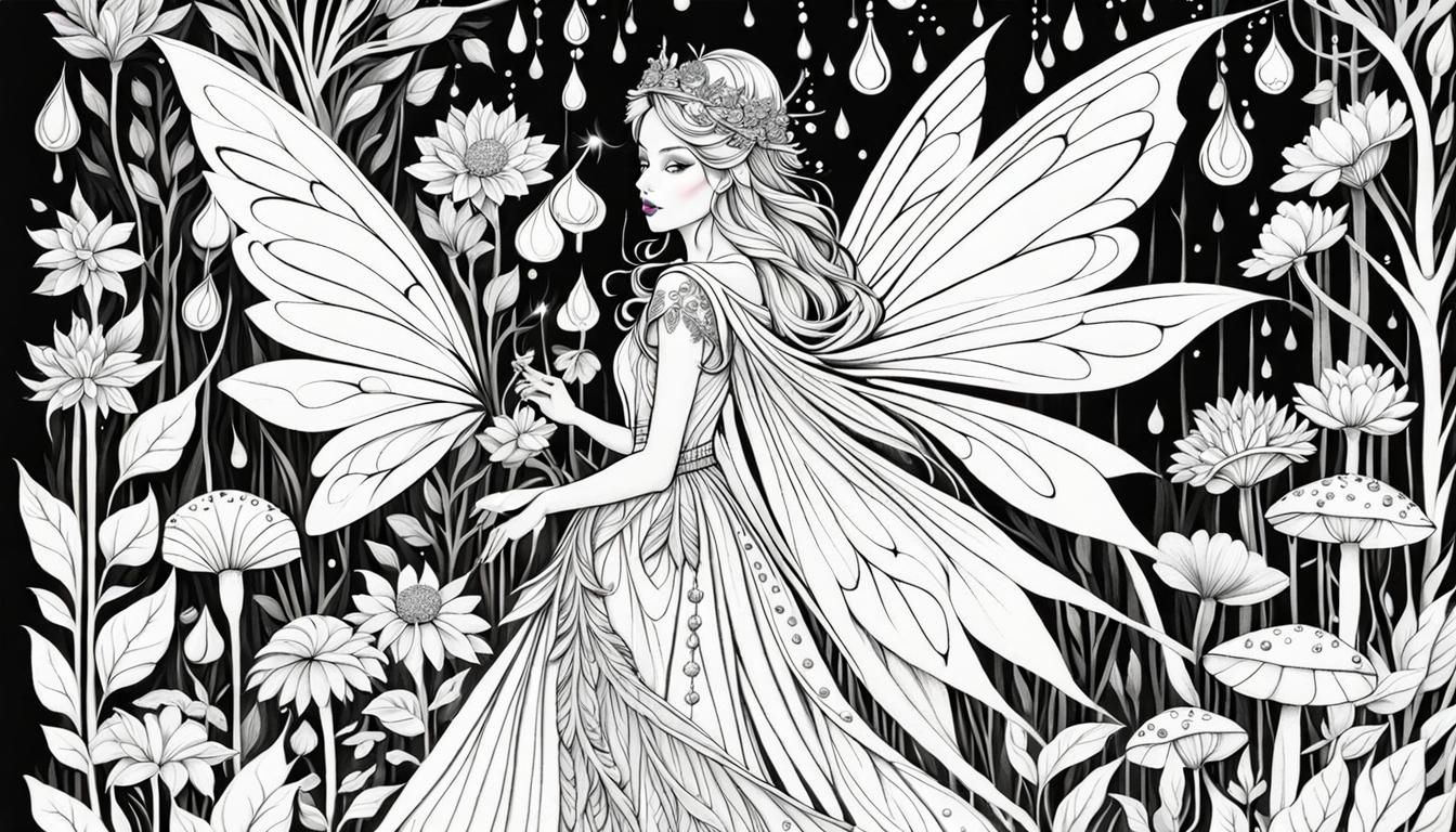 Intricate Fairy in Enchanted Forest Coloring Book