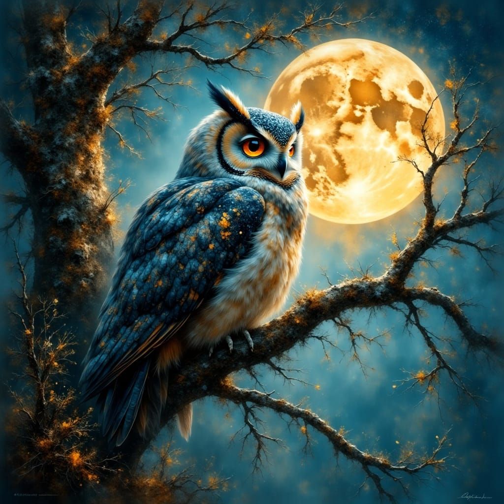 Majestic Owl Under Moonlight: Dreamlike Realism