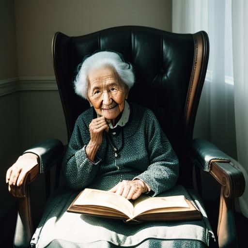 Aged Woman Surrounded by Ghosts: Professional Photography