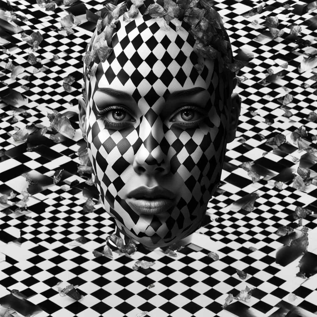 Checkerboard Woman Face: Detailed Matte Painting