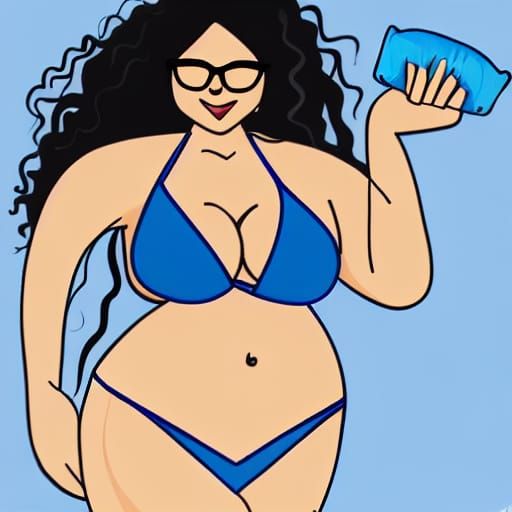 Cute Chibi Model in Blue Bikini Clip Art