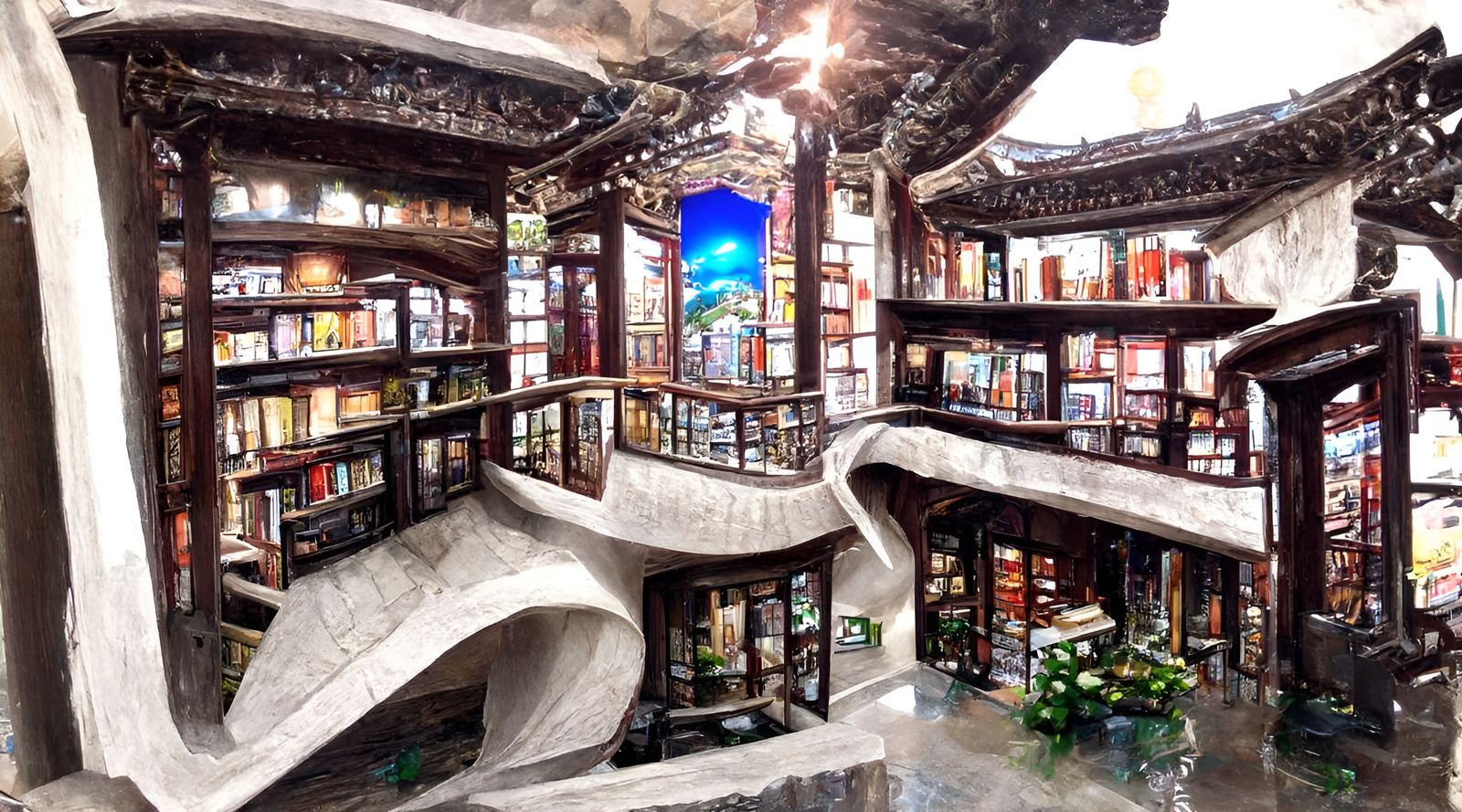 Surreal Bookstore Interior with Staircases in China