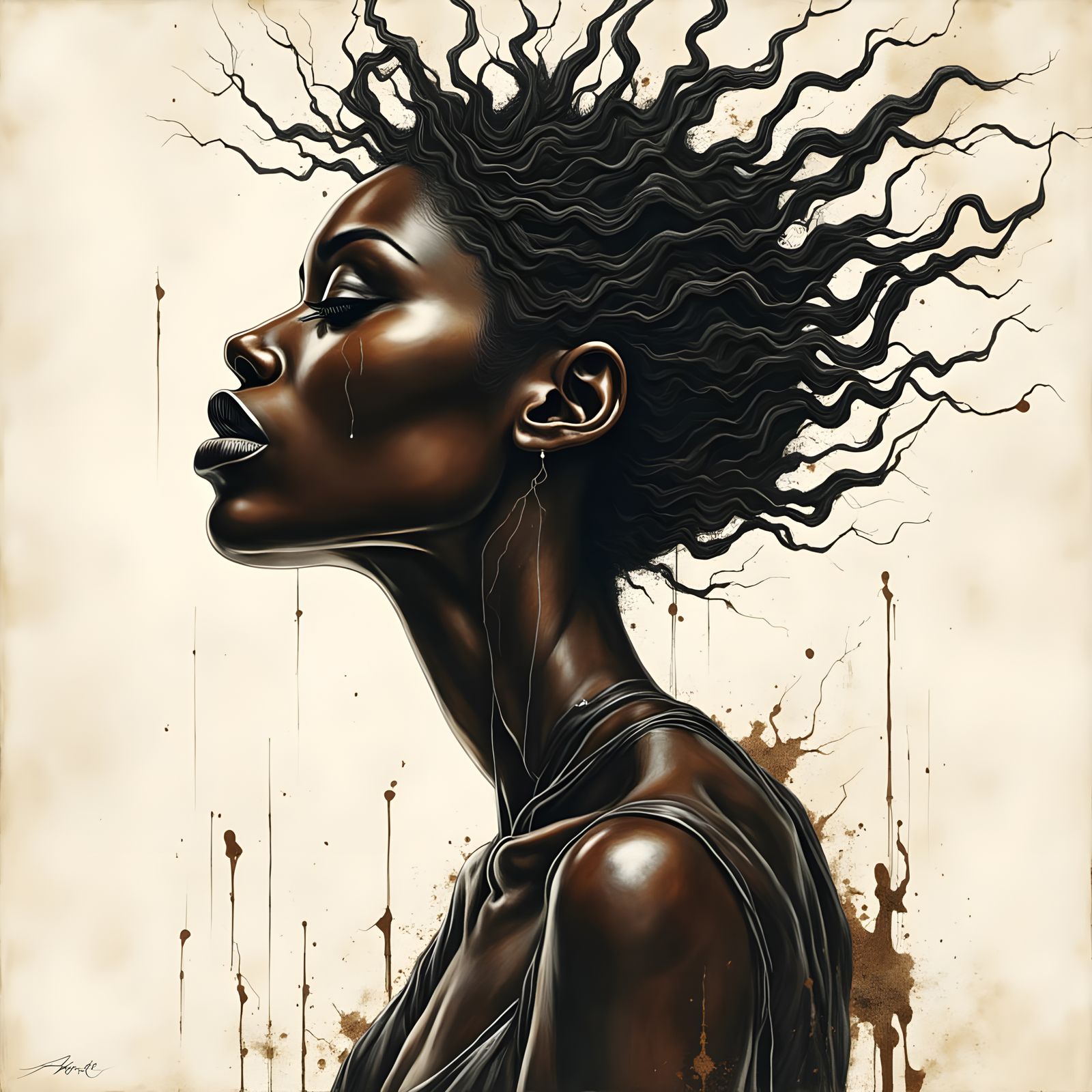 Surreal Line Art of a Black Woman in Avant Garde Style