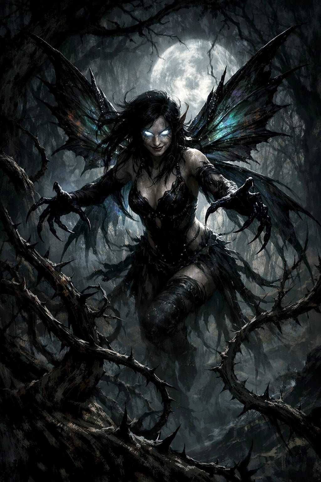 Malevolent Fairy in Moonlit Forest Digital Painting