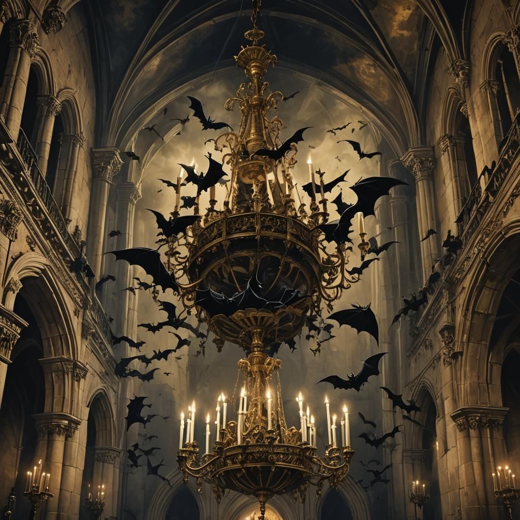 Elegant Bats Swarm Vampire Castle in Gothic Baroque