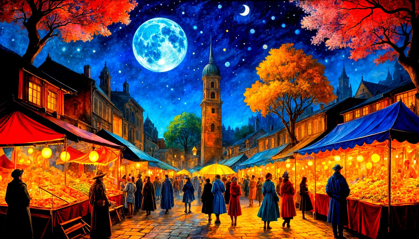 Epic Steampunk Renaissance Marketplace Under Cosmic Sky