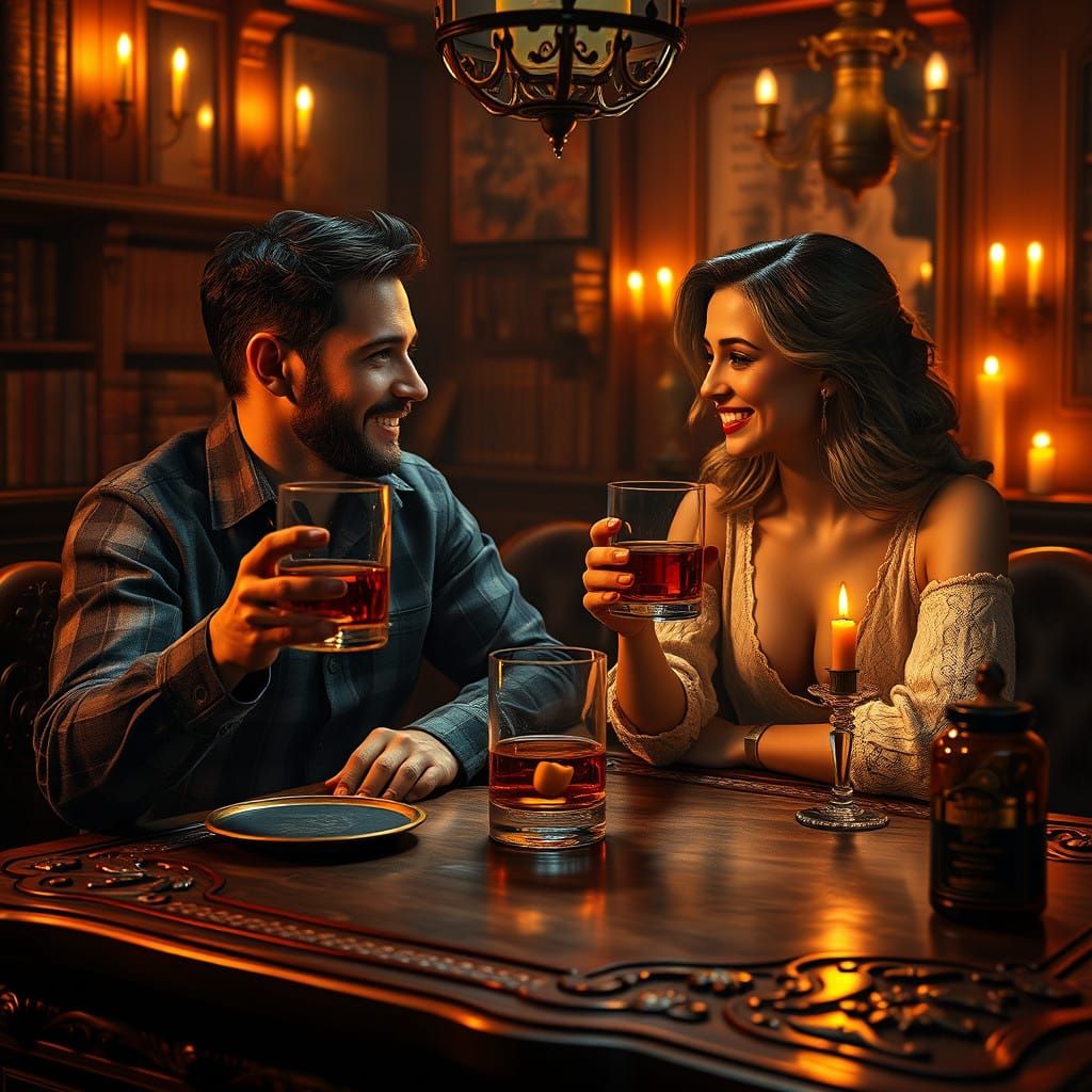 Ethereal Nightlife Scene with Surreal Whiskey Surprise