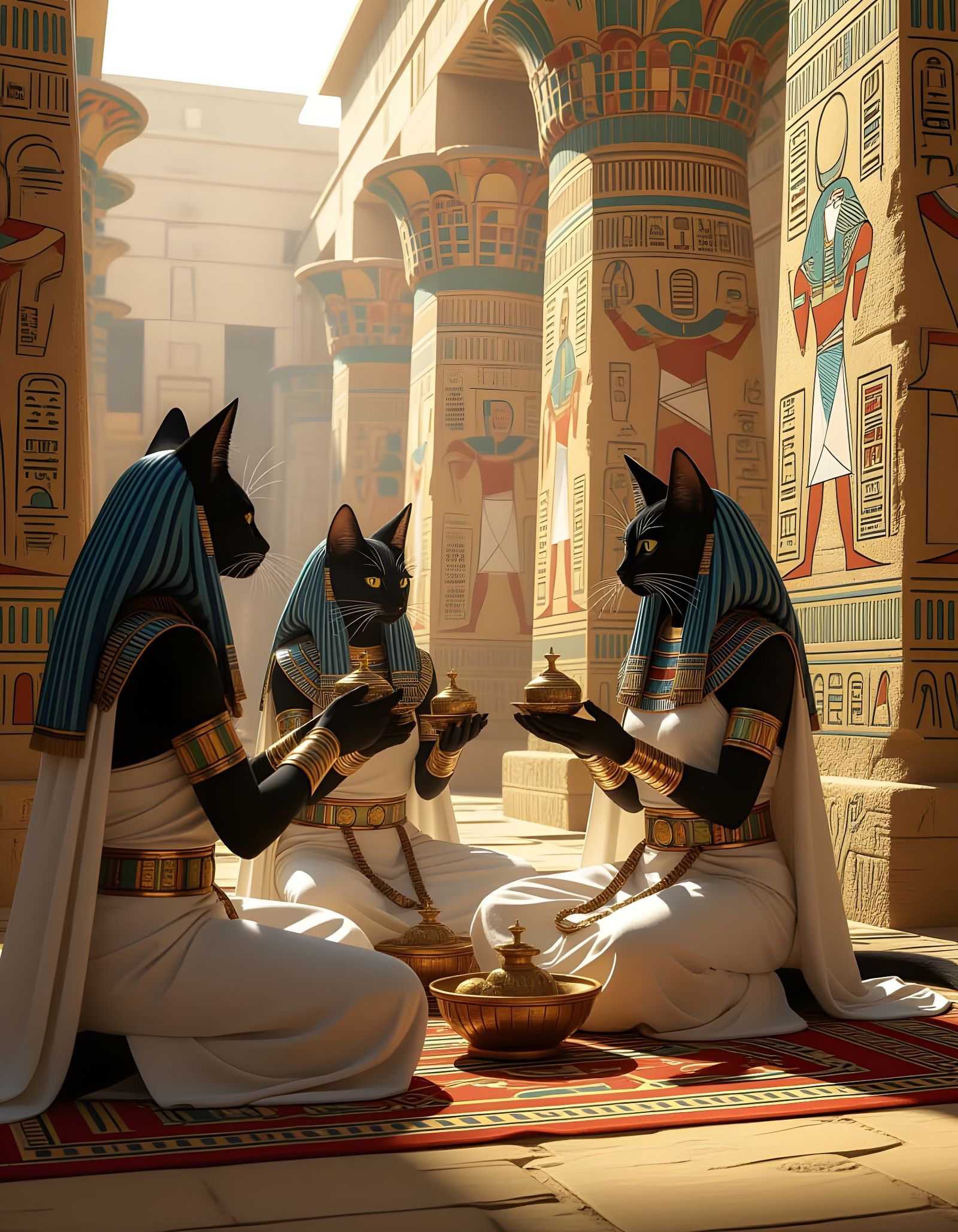 Egyptian Temple Ritual to Bastet, Cat Goddess