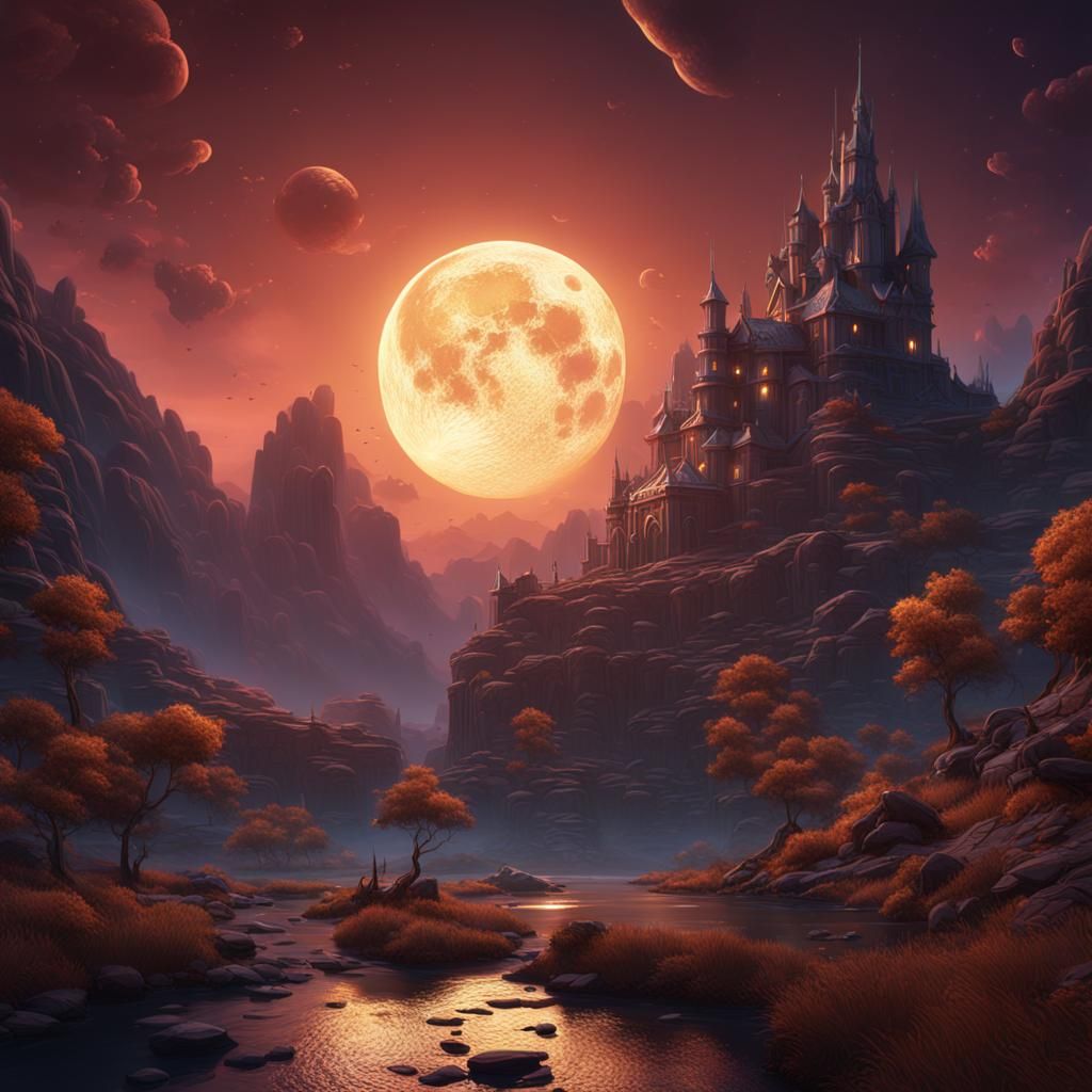 Fantastical Moonrise Matte Painting in Deep Color
