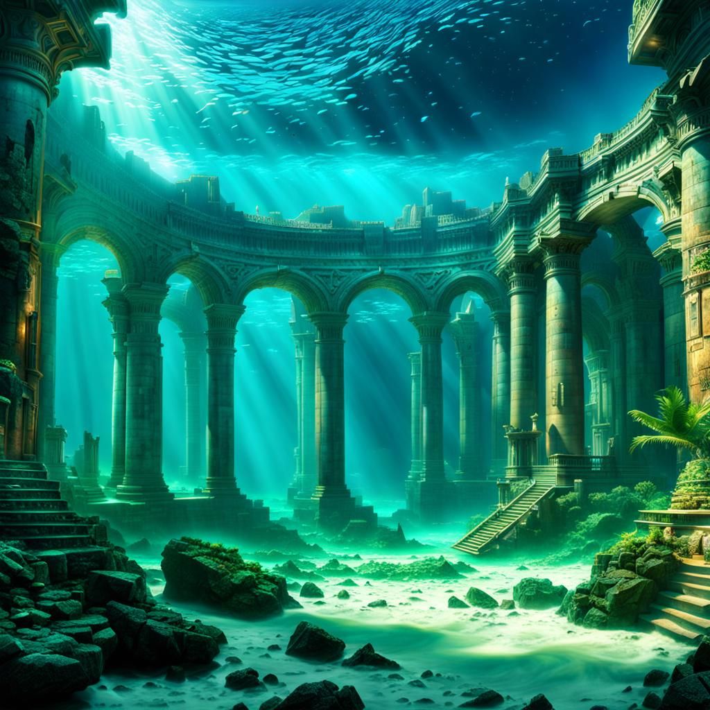 Underwater Atlantis Ruins: Photorealistic Digital Painting