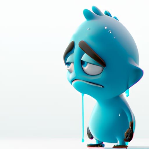 Sad Blue Character Sketch in Pixar Style