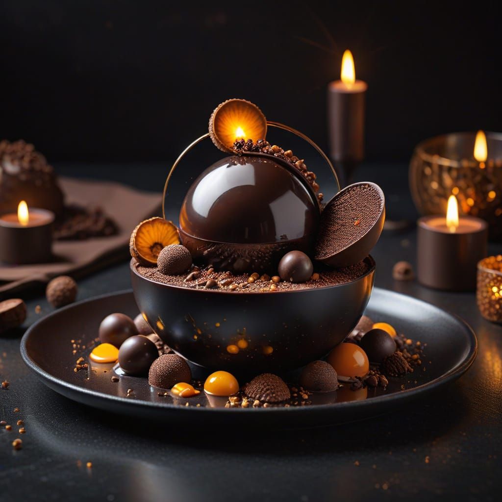 Fine Dining Chocolate Masterpiece in Hyper-Realistic Style