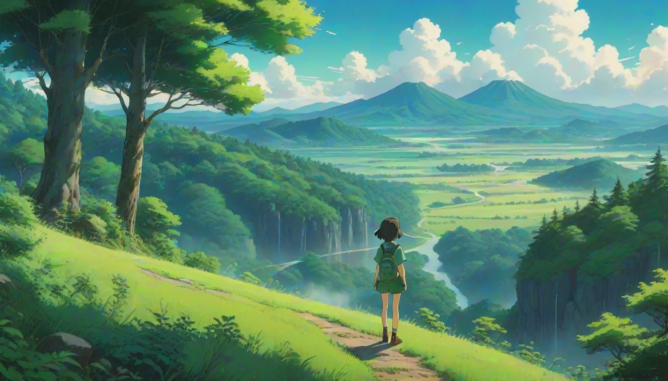Anime Girl in Breathtaking Studio Ghibli Landscape