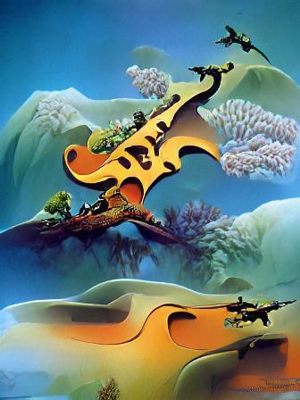 Dreamlike Landscape with Floating Islands and Music