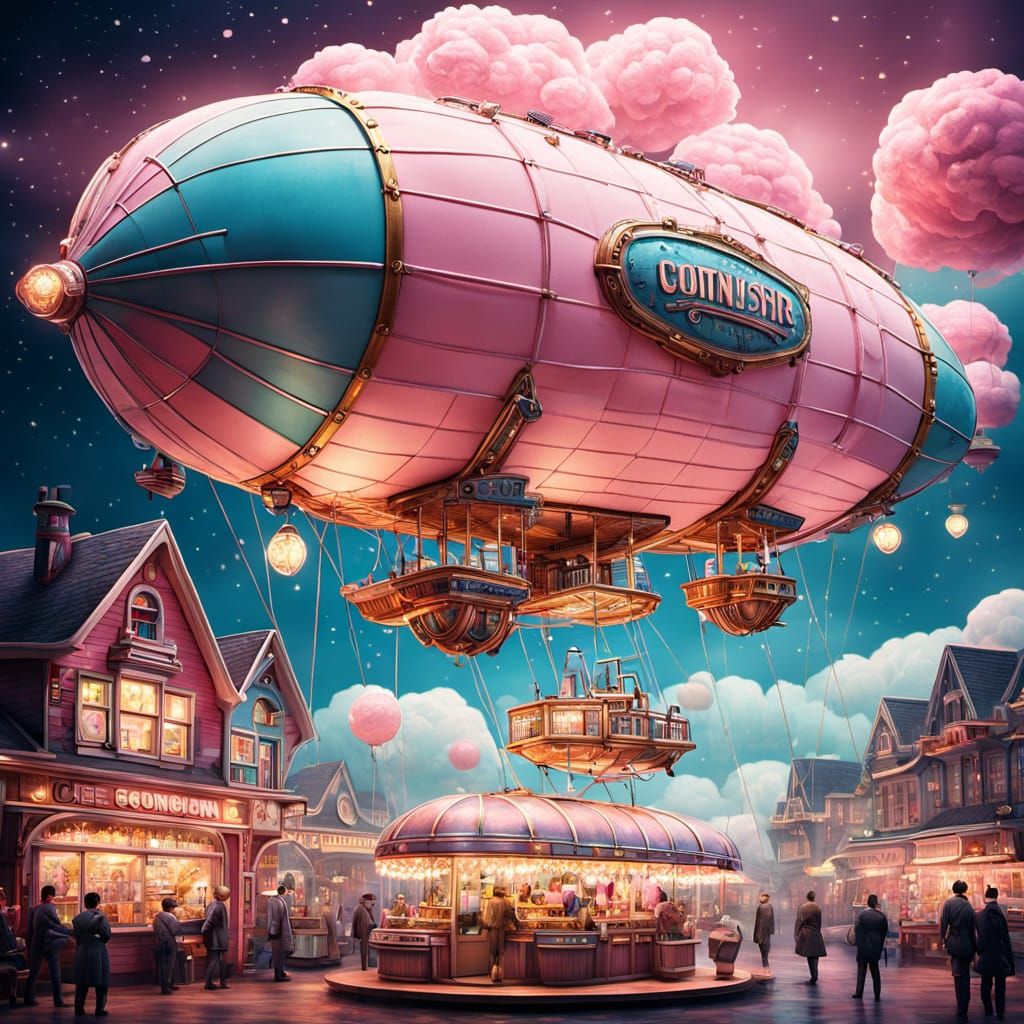 Retro Futuristic Cotton Candy Airship Advertisement