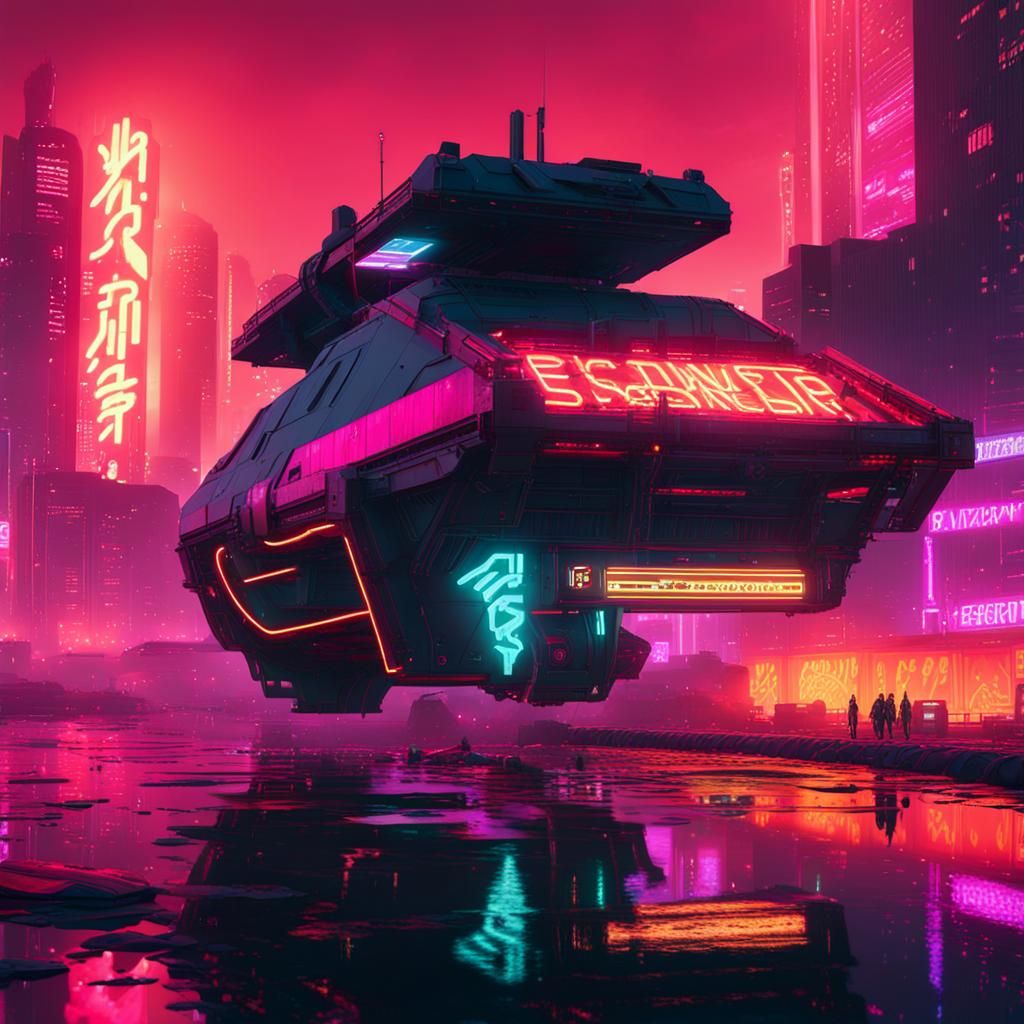Upside Down Waterfall with Cyberpunk Neon Reflections
