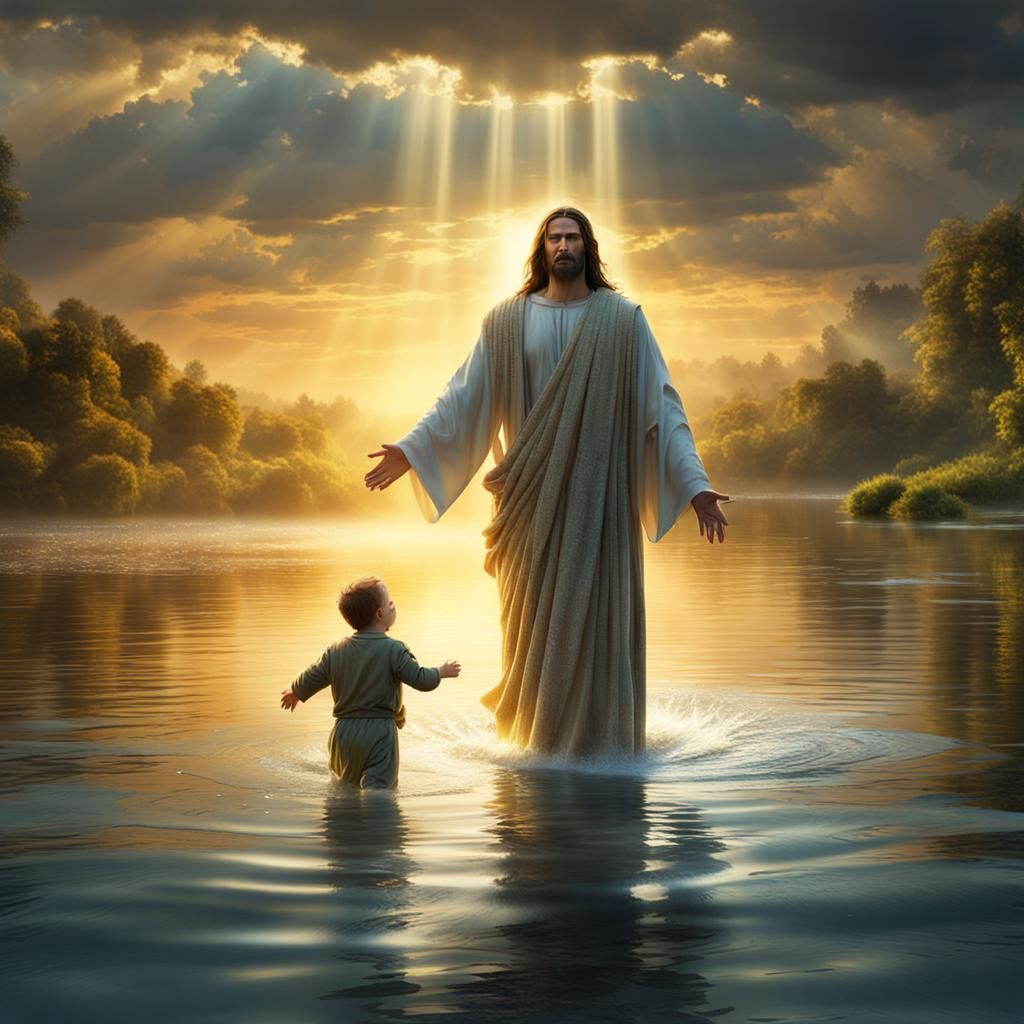 Jesus Christ Rescues Baby in Lake, Angel Appears