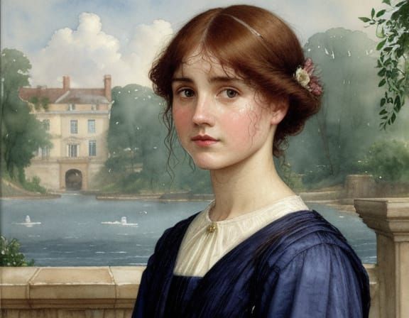 Winsome Woman in Wet Watercolor Style