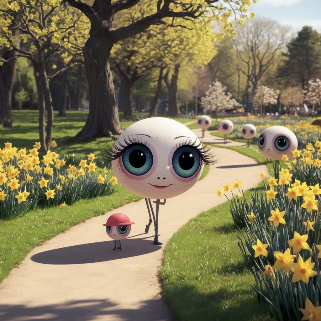 Eye Creatures Stroll Through Whimsical Park