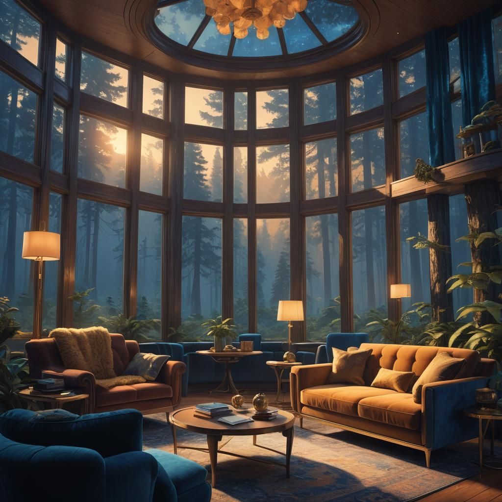 Cozy Mystical Forest Living Room Concept Art