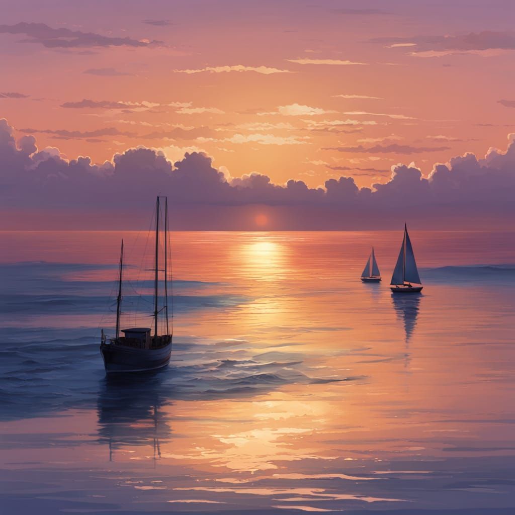 Serene Ocean Sunset Digital Painting