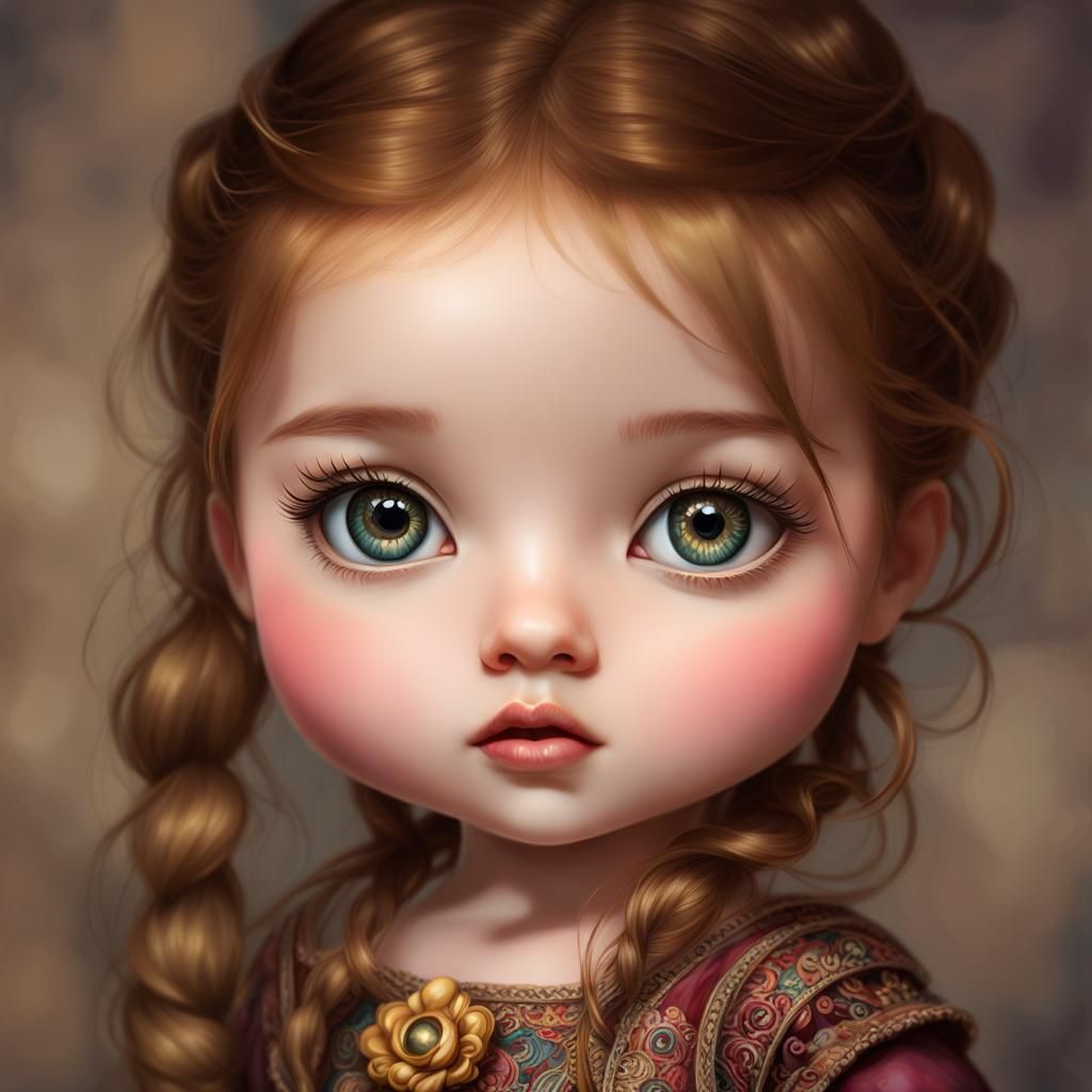 Chibi Toddler Portrait in Rich Oil Painting Style